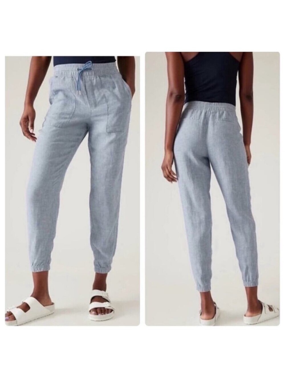 ATHLETA Retreat Linen Jogger Pants Chambray Blue Size 8‎ Tall